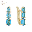 Parallel triple ocean blue CZs 14K Gold Clip-On Earrings