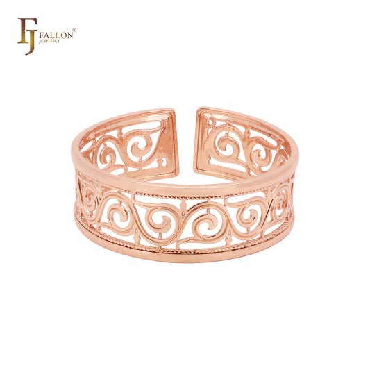 Hollow Squared Filigree open resizable beads 585 Rose Gold Bangle