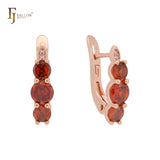 Compact Triple rounded  Scarlet Red CZs Rose Gold 14K Gold, Rose Gold Clip-On Earrings