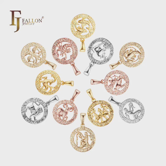 Constelación Fallon Constelación del zodíaco Colgante bicolor de oro rosa - Círculo del zodíaco