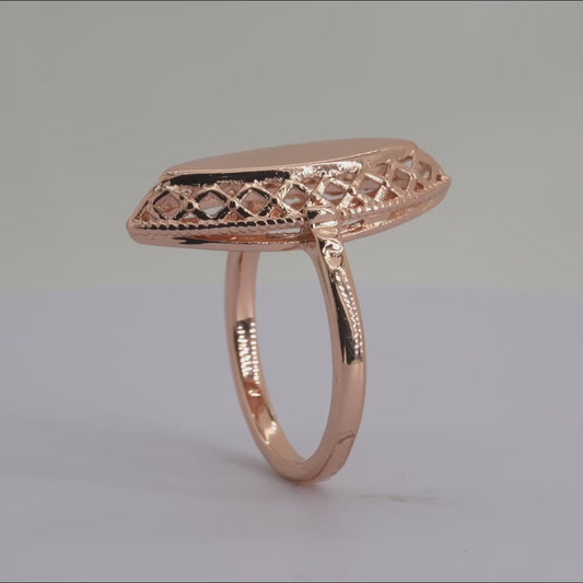 .Anéis solitários de filigrana Marquise em ouro rosa