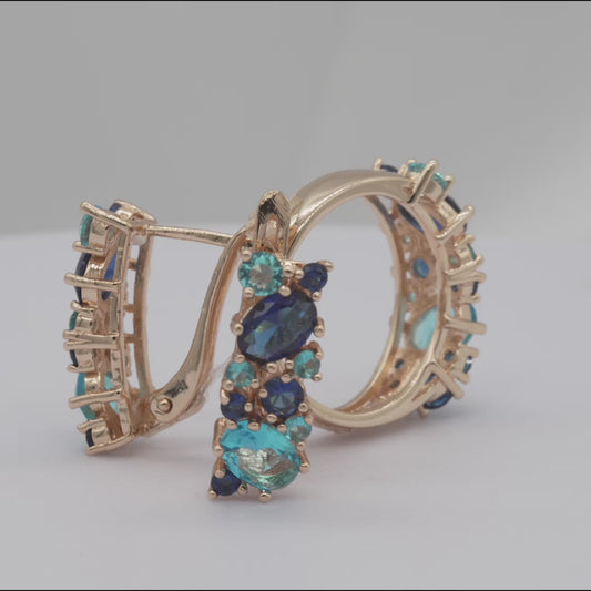 .Роскошные красочные кластерные кольца комплект украшений из розового золота