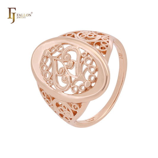 Oval ocean waves of filigree Rose Gold Fashion Rings