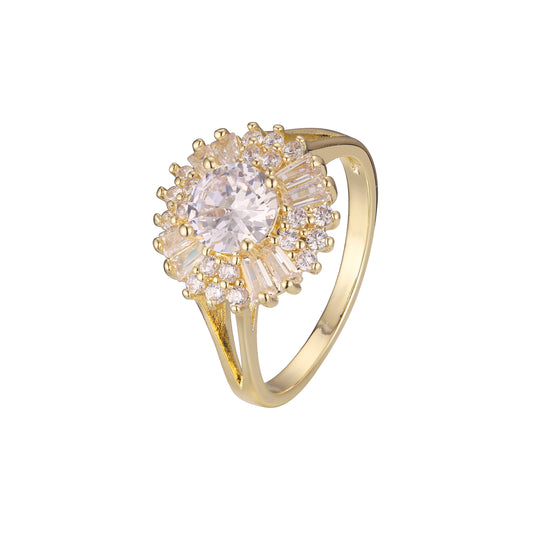 14K 金镀白色方晶锆石超奢华光环戒指