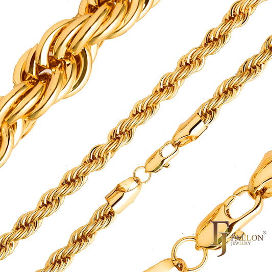 Correntes clássicas de corda francesa banhadas em ouro 18K, ouro 14K, dois tons, ouro branco