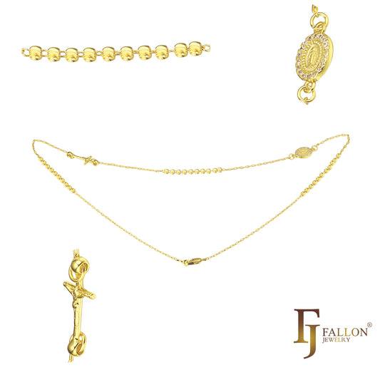 意大利瓜达卢佩圣母天主教念珠镀白金、14K 金、18K 金项链