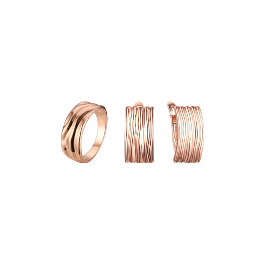 Conjunto de joyas de anillos de ondulación de agua de oro rosa