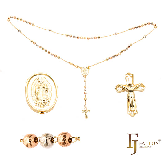 意大利瓜达卢佩圣母天主教念珠项链镀 18K 金、14K 金、14K 金两色