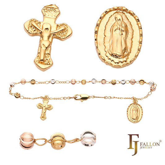 Katholische Rosenkranz-Halskette der italienischen Jungfrau von Guadalupe, vergoldet mit 18 Karat Gold