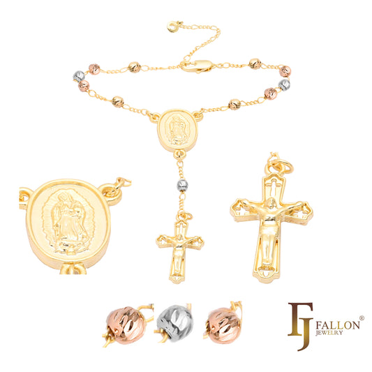Итальянское католическое ожерелье с четками Девы Гваделупской, покрытое золотом 18 карат, золотом 14 карат, двухцветным золотом 14 карат