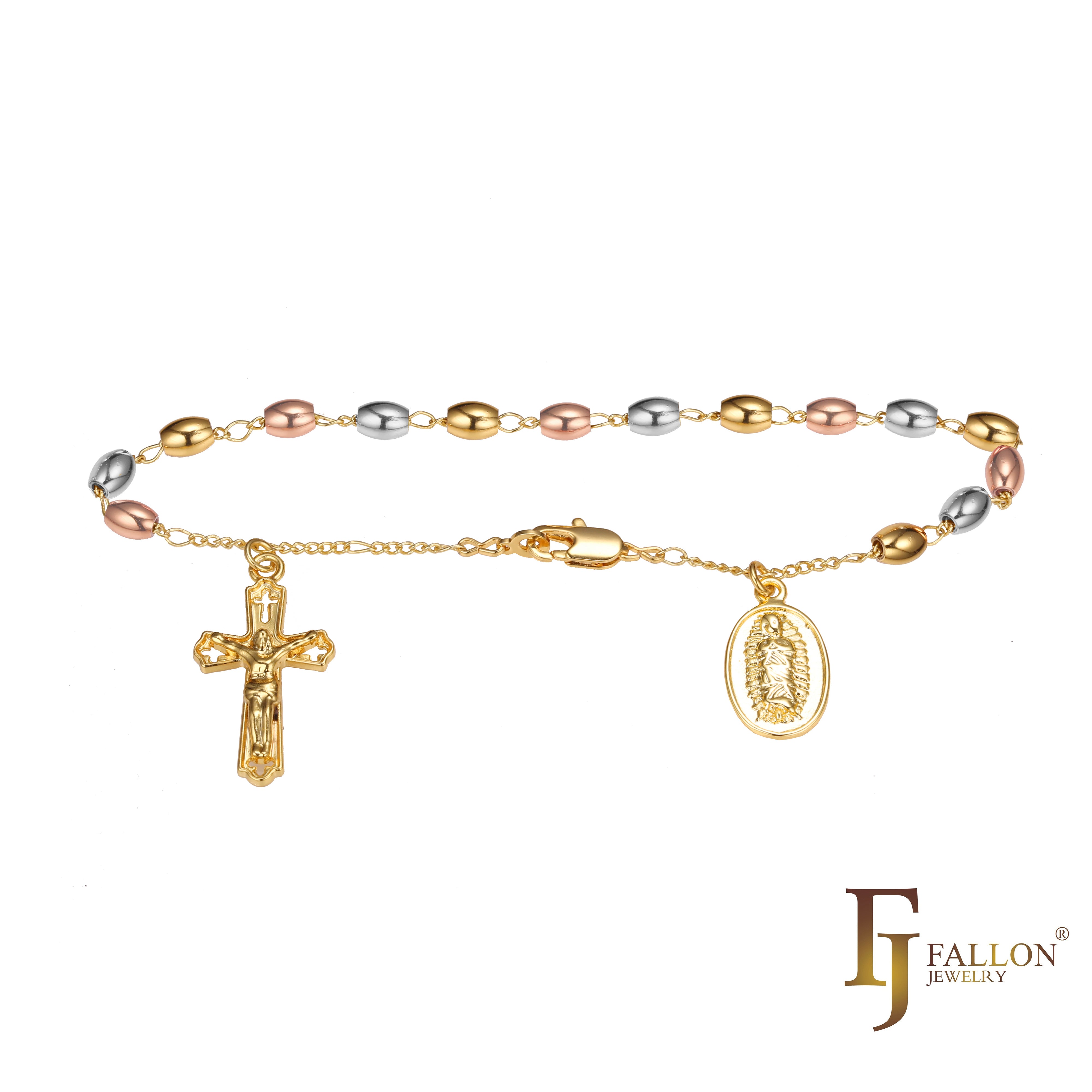 意大利瓜达卢佩圣母天主教念珠手链镀 18K 金、14K 金、14K 金两色项链