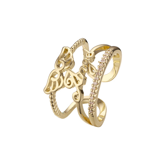 Alas de ángel de moda abren anillos de oro de 14 quilates.