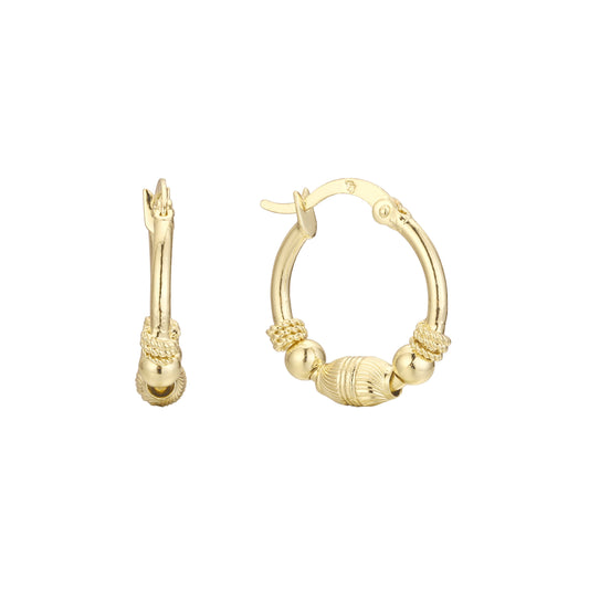 Серьги-кольца с бусинами из Жёлтое золото 585 пробы, двухцветные, с покрытием из Красное золото 585 пробы
