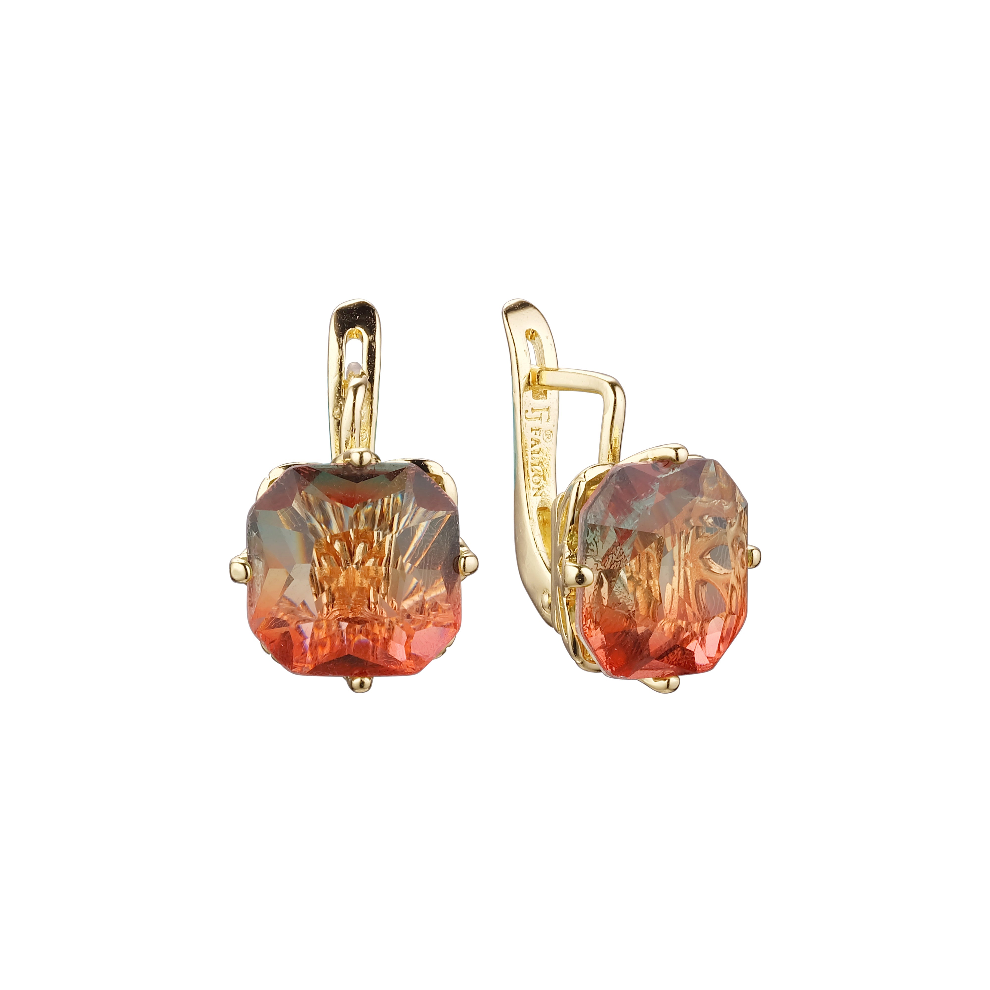 .Große, farbenfrohe Solitär-Ohrringe aus 14-karätigem Gold und Roségold mit Smaragdschliff