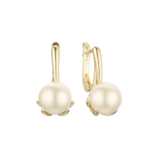 .Aretes de perlas en colores baño de Oro 14K, Oro Blanco, Oro Rosa