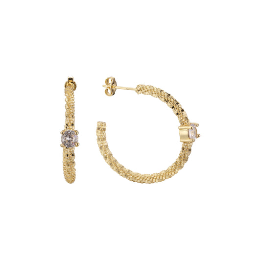 14K 金 C 环心形单石耳环，镀玫瑰金颜色