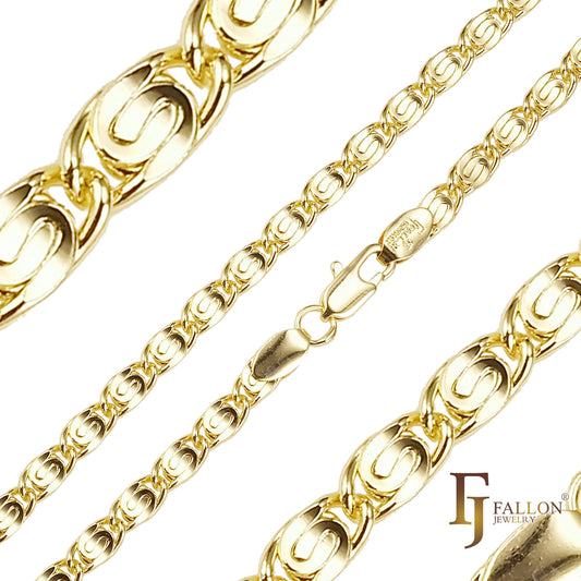 Klassische, abgeflachte Schneckengliederketten mit 14-karätigem Gold, Roségold, Weißgold und 18-karätigem Gold