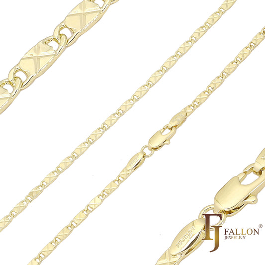 Прочные чеканные цепи с крестообразным звеном X, покрытые желтым золотом и красным золотом 585 пробы