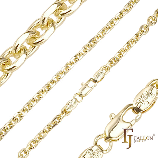 Correntes de elos de cabo de âncora italiana banhadas em ouro branco, ouro 14K, ouro rosa