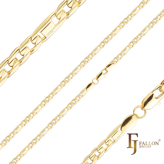 {Настроить} Цепочки Figaro & Mirror, Figarucci со смешанными звеньями, покрытие из 14-каратного золота, розового золота