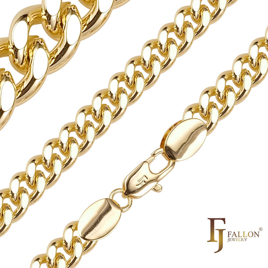 .Классические цепи с кубинскими звеньями в стиле Майами, покрытые белым золотом, 14-каратным золотом, двухцветным SF