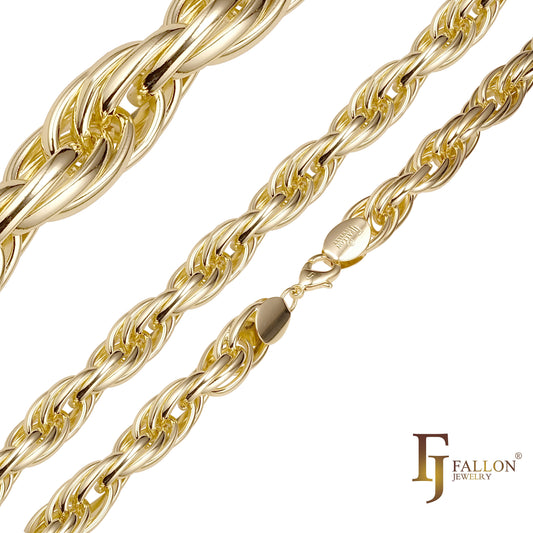 Трехзвенные цепи с широким тросом и круглым тросом, покрытые 14-каратным золотом
