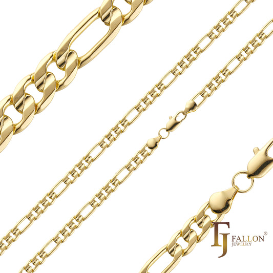 Centro de eslabones Figaro Groove martillado Oro de 14 quilates, cadenas de dos tonos de oro rosa