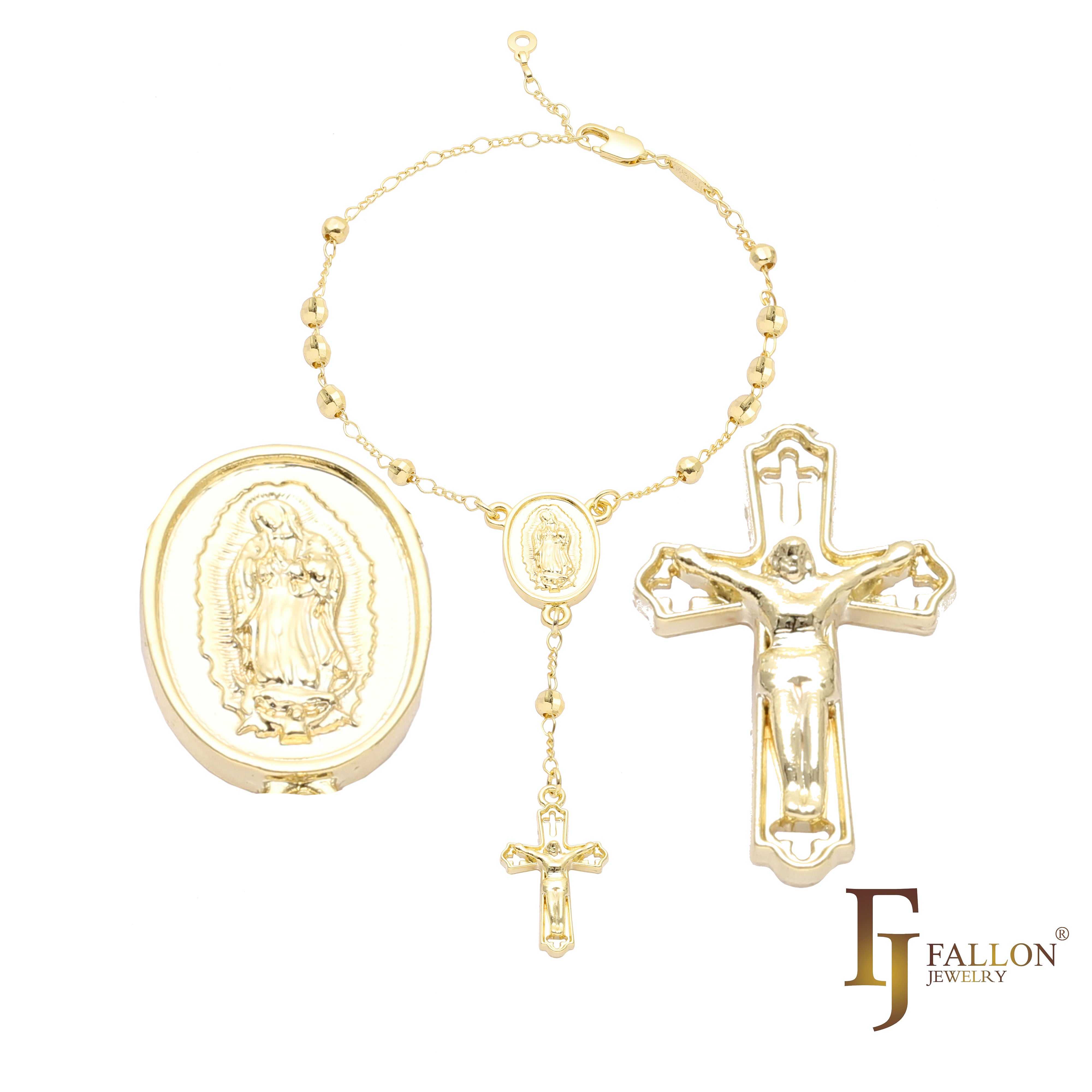 .意大利瓜达卢佩圣母天主教念珠念珠项链镀 18K 金、白金、14K 金、双色和三音