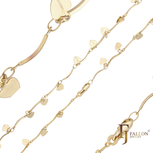 Pik-Herzblätter, ausgefallene Stabgliederketten, plattiert mit 14-karätigem Gold und Roségold