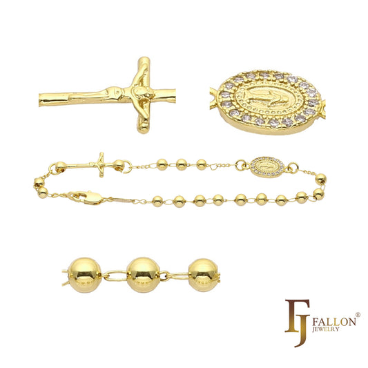 Katholische Rosenkranz-Halskette der italienischen Jungfrau von Guadalupe, vergoldet mit Wei?gold, 14 Karat Gold