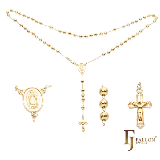 意大利瓜达卢佩圣母天主教念珠项链镀 14K 金，14K 金两色