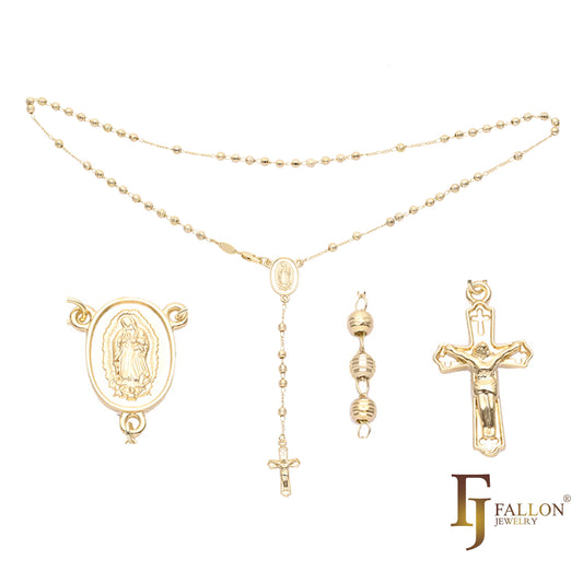 意大利瓜达卢佩圣母天主教念珠项链镀 14K 金，14K 金两色