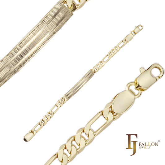 ID-Armbänder für Herren mit Figaro-Gliedern, vergoldet in 14-Karat-Goldfarben