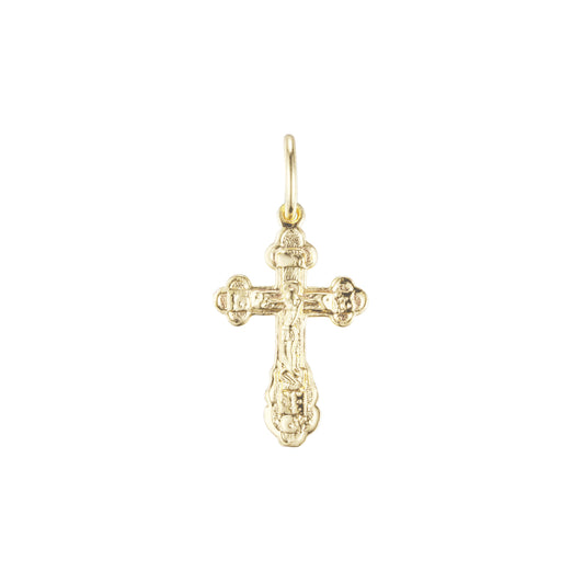 Pingente de cruz católica em ouro 14K, ouro rosa, cores banhadas a ouro branco