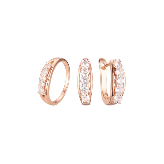 Розовое золото, два тона, пять камней, красочные кольца из кластера cz, комплект ювелирных изделий