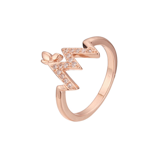 锯齿形蝴蝶素色设计戒指 14K 金、玫瑰金镀层颜色
