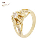 Модные кольца из белого золота 14 карат с когтистым пасьянсом и розовым золотом CZ