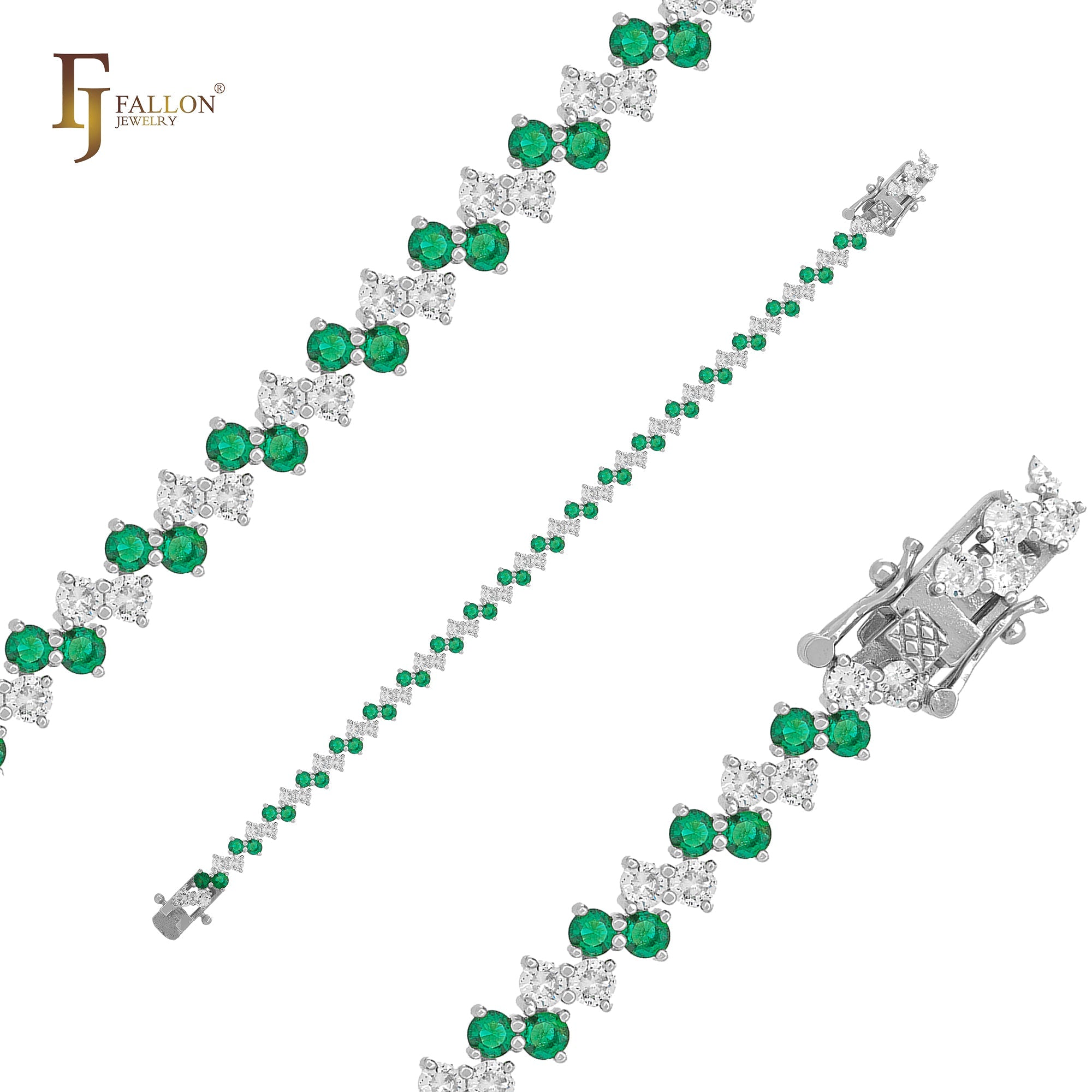New developing double layer double CZs link Emerald mixed White CZs 14K Gold, Rose Gold, White Gold Bracelets