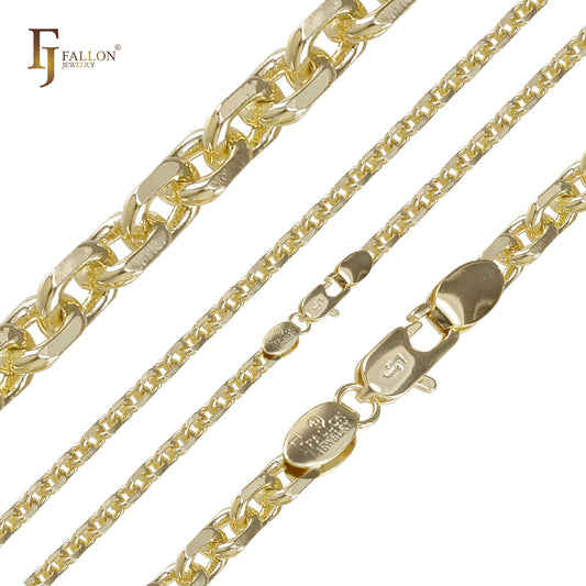 Italienische Anker-Kabelgliederketten mit Weißgold, 14-Karat-Gold und Roségold plattiert