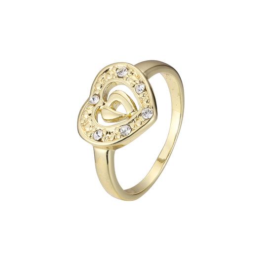 Anéis de coração de ouro 14K com pedra halo