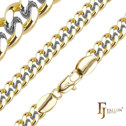 .Классические цепи с кубинскими звеньями в стиле Майами, покрытые белым золотом, 14-каратным золотом, двухцветным SF