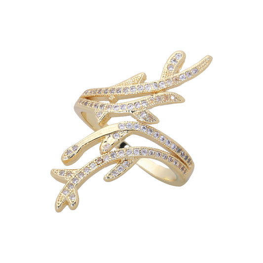 Ramos pavimentados anéis de ouro 14K fashion