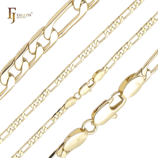 .Cadenas clásicas de oro de 14 quilates con eslabones Figaro [delgadas de 2 mm a 4 mm]