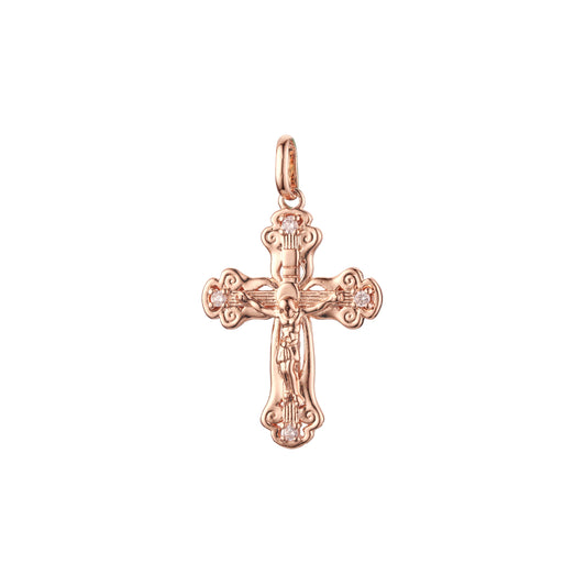 Pingente de cruz católica em ouro 14K, ouro rosa com duas cores de revestimento