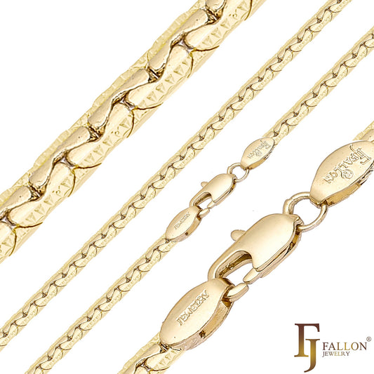 Fancy C link dot martillado Oro de 14 quilates, cadenas de dos tonos de oro rosa CRLH