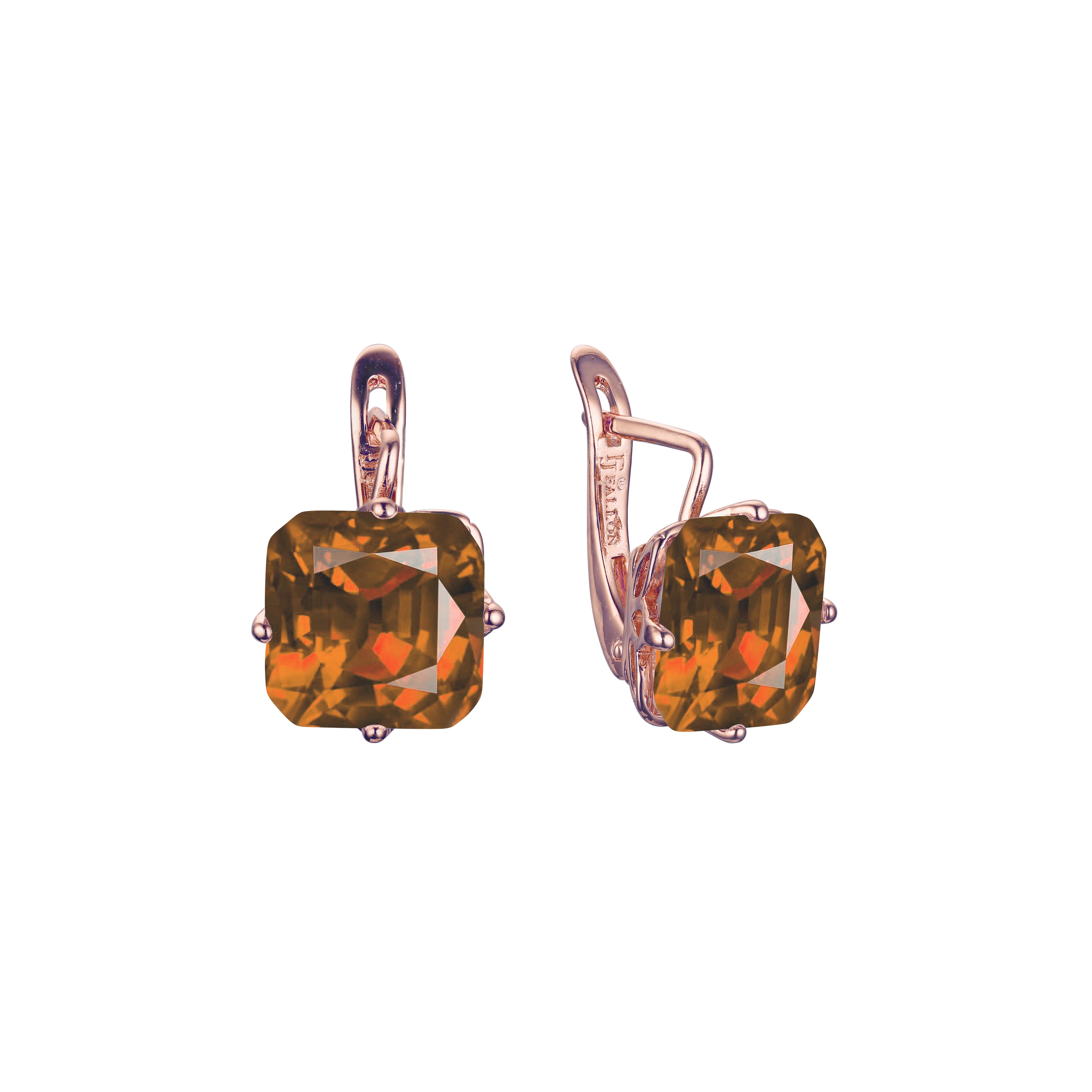 .Große, farbenfrohe Solitär-Ohrringe aus 14-karätigem Gold und Roségold mit Smaragdschliff