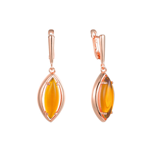 .Marquise-Ohrringe mit gro?en orangefarbenen Steinen, plattiert mit 14 Karat Gold, Ros¨¦gold