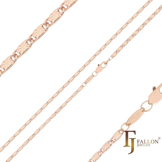 .Clásicas cadenas macizas de eslabones de caracol sunburst martilladas chapadas en oro blanco, oro de 14 quilates, oro rosa, dos tonos