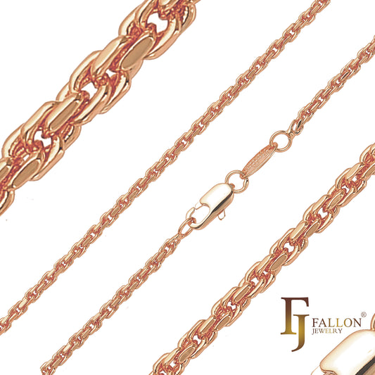 Плоские чеканные веревочные цепи с покрытием из Красное золото 585 пробы