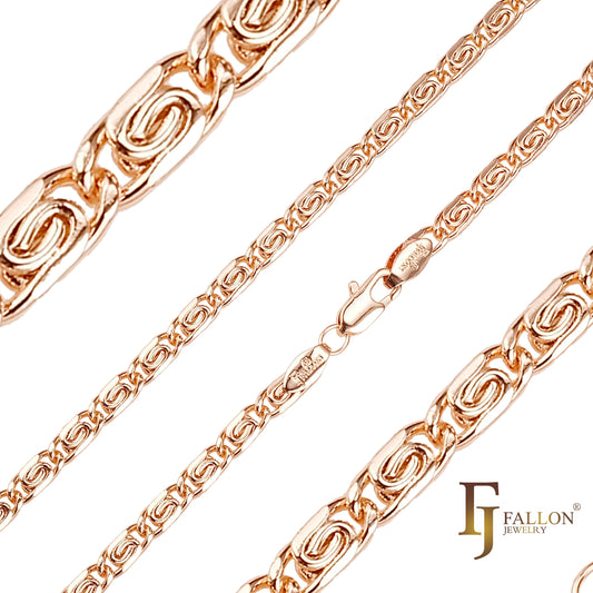 Correntes clássicas de elos de caracol banhadas em ouro 14K, ouro rosa [Flatten Flank]